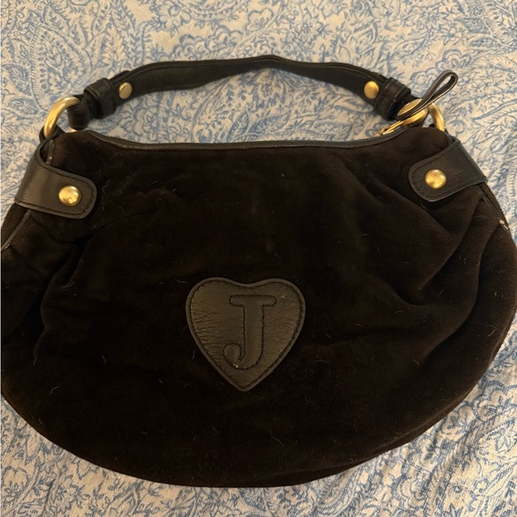 Y2K Juicy Couture Black Hobo Bag with Gold Embroidery - Picture 6 of 9